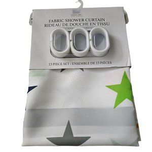 LINENCORP Inc Home Designs Polyester Fabric Shower Curtain with 12 Hooks in Mult